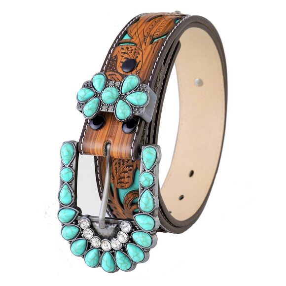 Τорасс Accessories - 3117 Womens Western Belt With Turquoise Buckle Bling Cowgirl Belt For Jeans